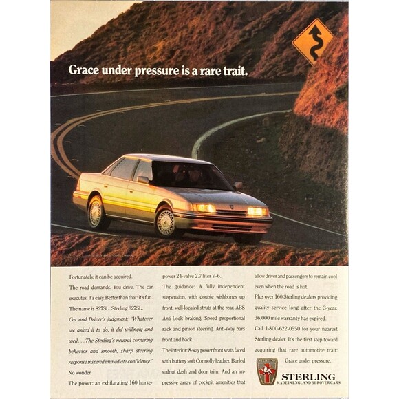 Sterling 827SL "Grace under pressure: Made in England" Vintage Print Ad 1989 - Picture 1 of 3